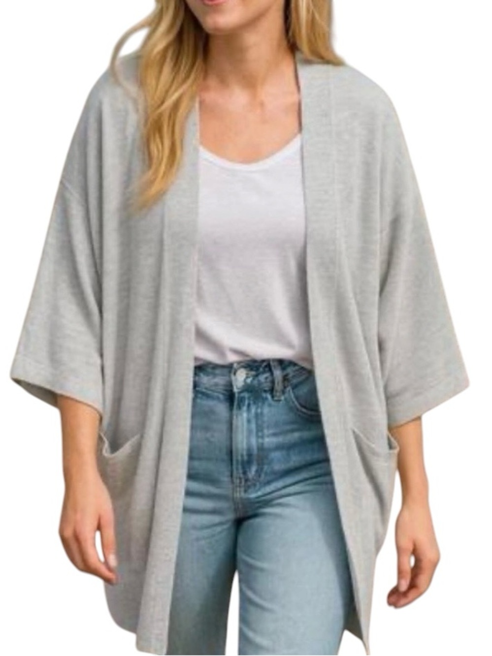 Anthro Donni OS Plus Beige Duster Cardigan Coastal Minimalist Lounge Pockets